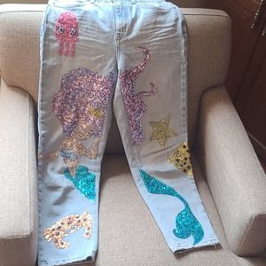 Mermaid sequin Top Shop mom jeans 5 pocket